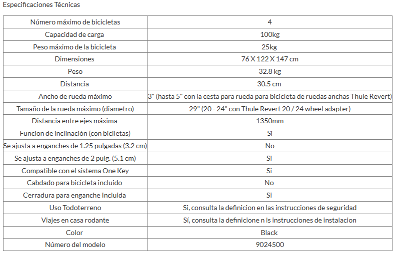 PORTABICICLETAS DE TIRÓN THULE REVERT para 4 BICICLETAS, TIRÓN DE 2"